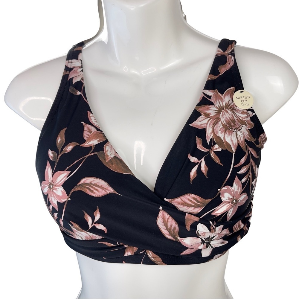 Artesands Delacroix Cross Front Floral D-Cup & Up Bikini Top in Black Size 8 - Picture 2 of 12
